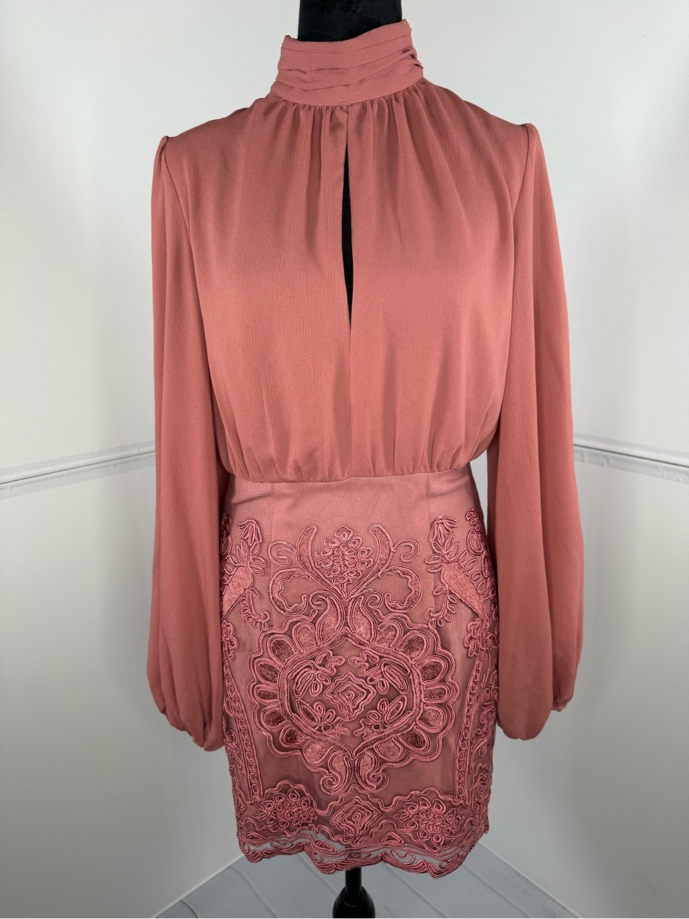 NWT - Skylar + Rose Mock Neck Lace Sheath Dress Mauve Pink Size M